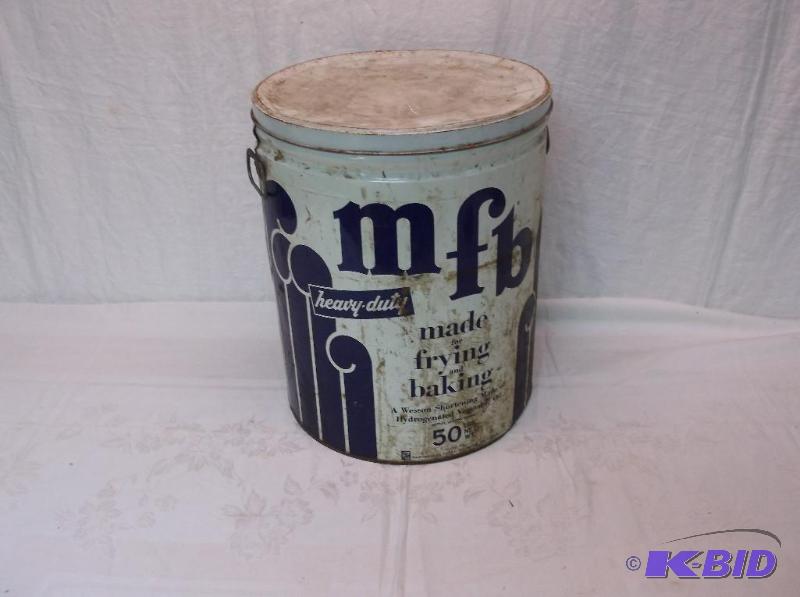 lot 159 image: Large m f b lard tin measuring 12 38" D...
