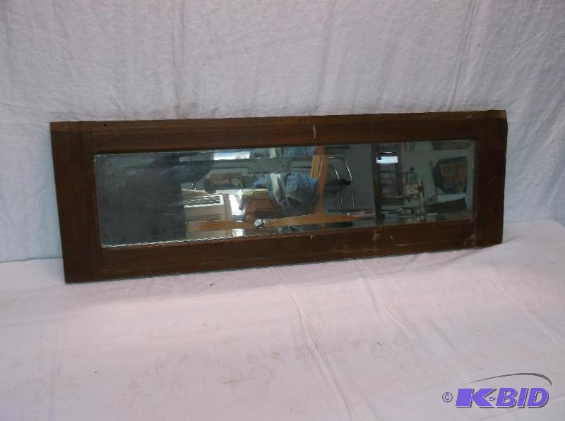 lot 164 image: Vintage solid oak framed beveled mirror measu...