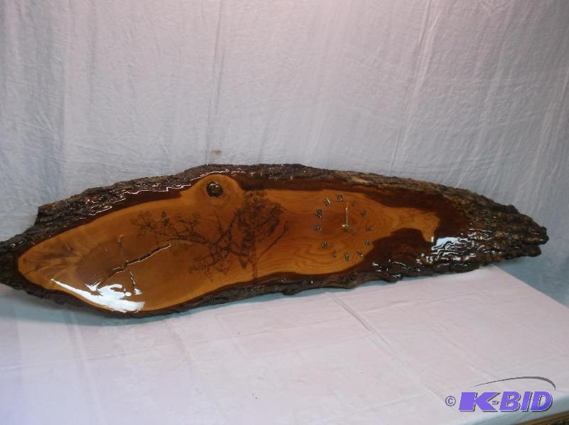 lot 72 image: Beautiful slab wood clock measuring 70" ...
