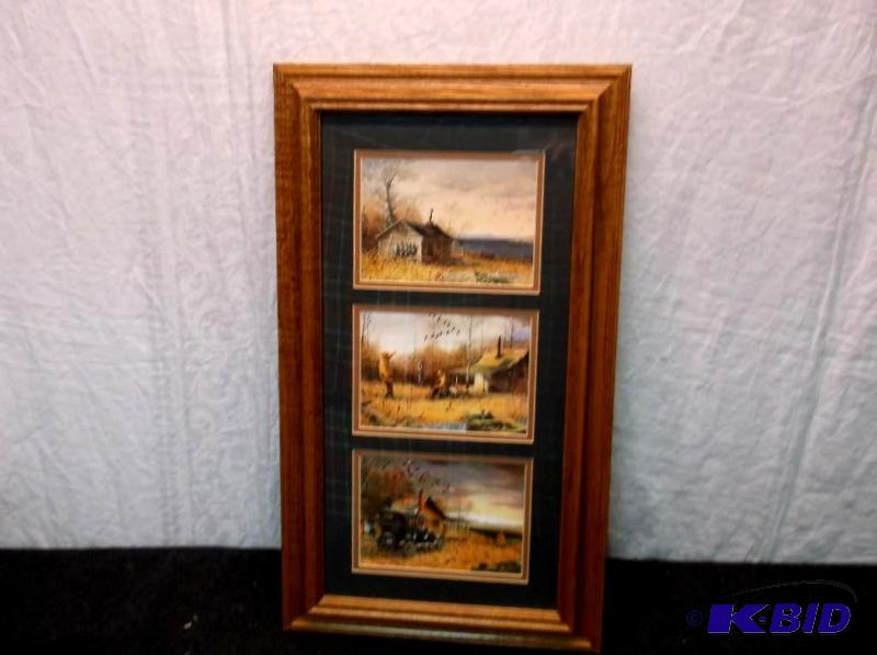 lot 8 image: Beautiful double matted solid oak framed tril...