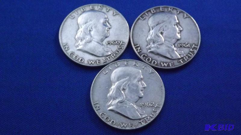 Franklin Half Dollars, 1960 D, 1961 D and 196...