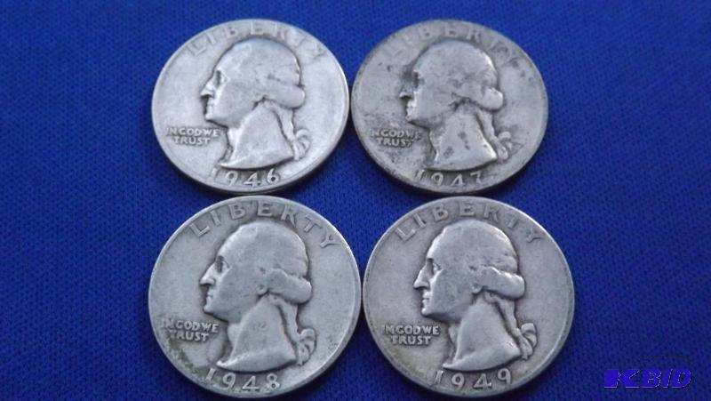 Washington Quarters, 1945, 1947, 1948 S and 1...