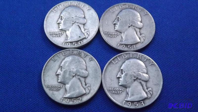 Washington Quarters, 1950, 1951, 1952 D and 1...
