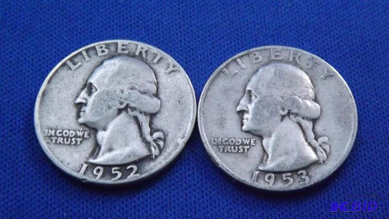 Washington Quarters, 1952 and 1953 D. 90% Sil...