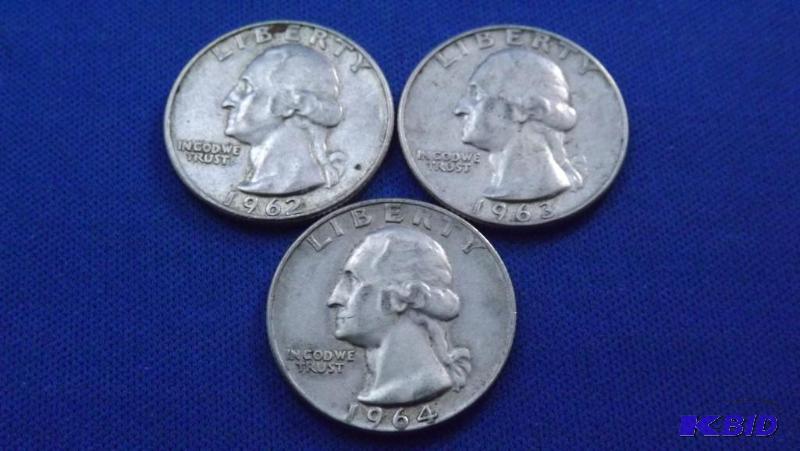 Washington Quarters, 1962 D, 1963 D, and 1964...