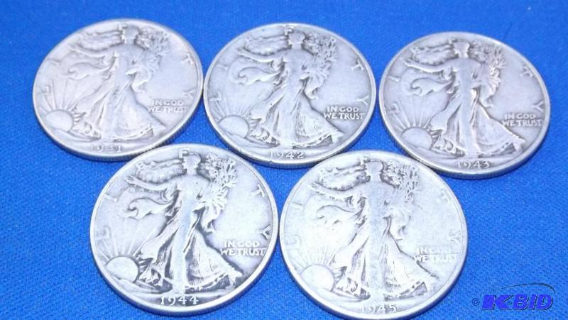 Walking Liberty Half Dollars, 1941, 1942, 194...