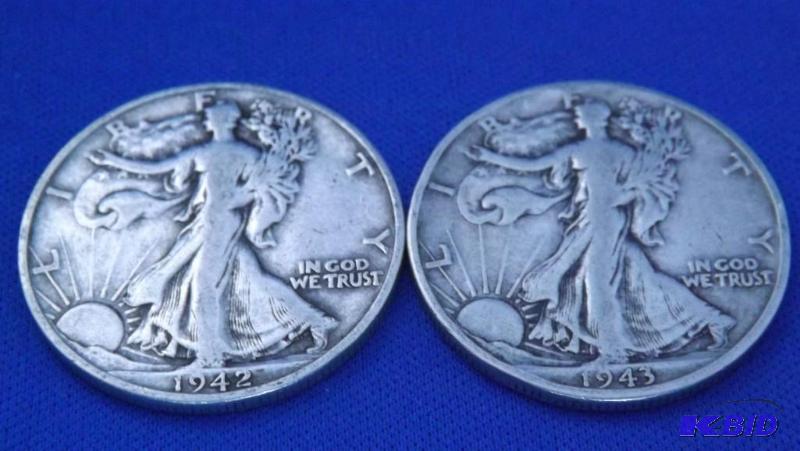 Walking Liberty Half Dollars, 1942 D and 1943...