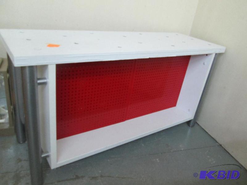 lot 13 image: Retail display shelf with holes on top to ere...