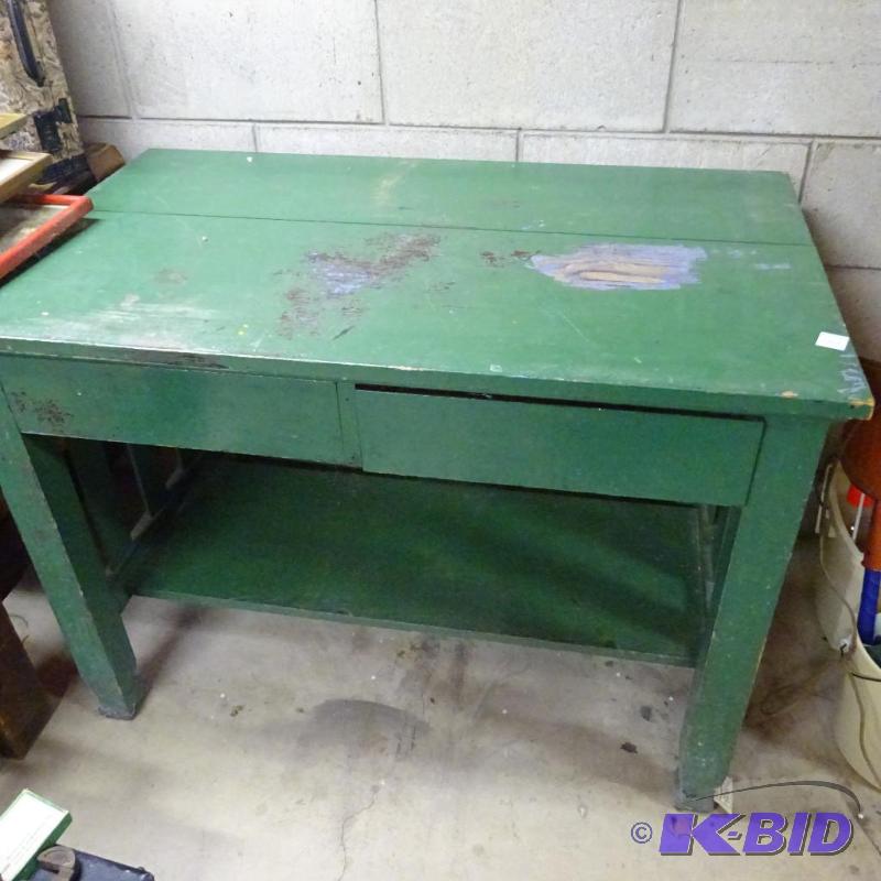 lot 308 image: Vintage Wood Table, 2 Drawers 42 X 26 X 30...