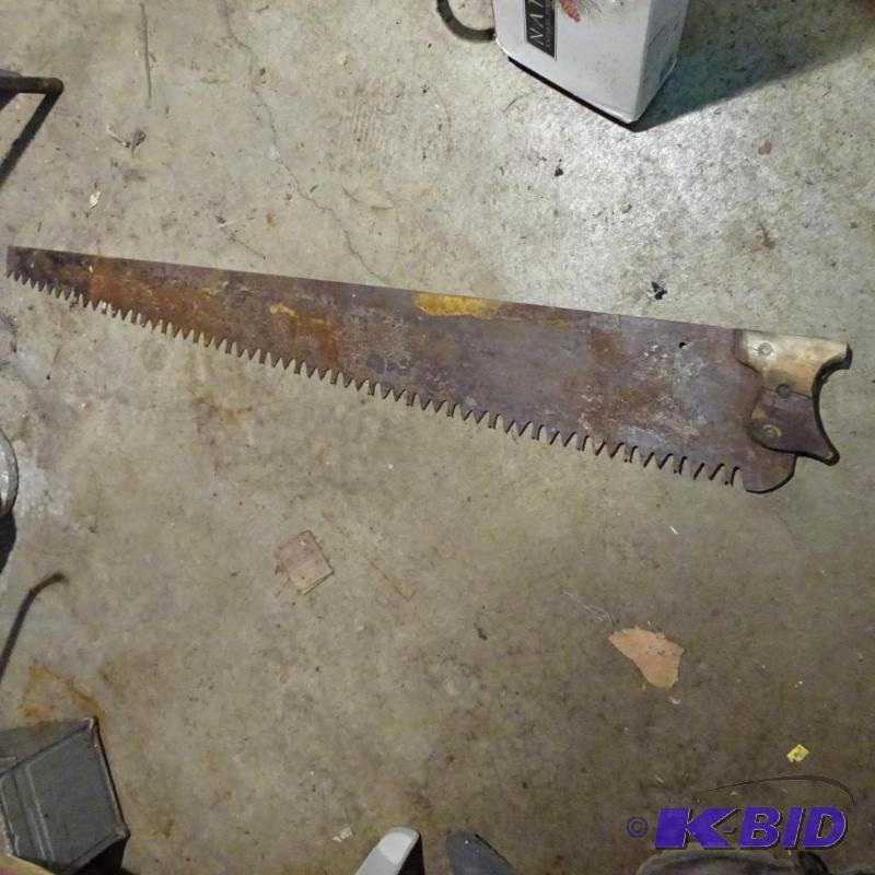 lot 109 image: Vintage Wood Saw Broken Handle...