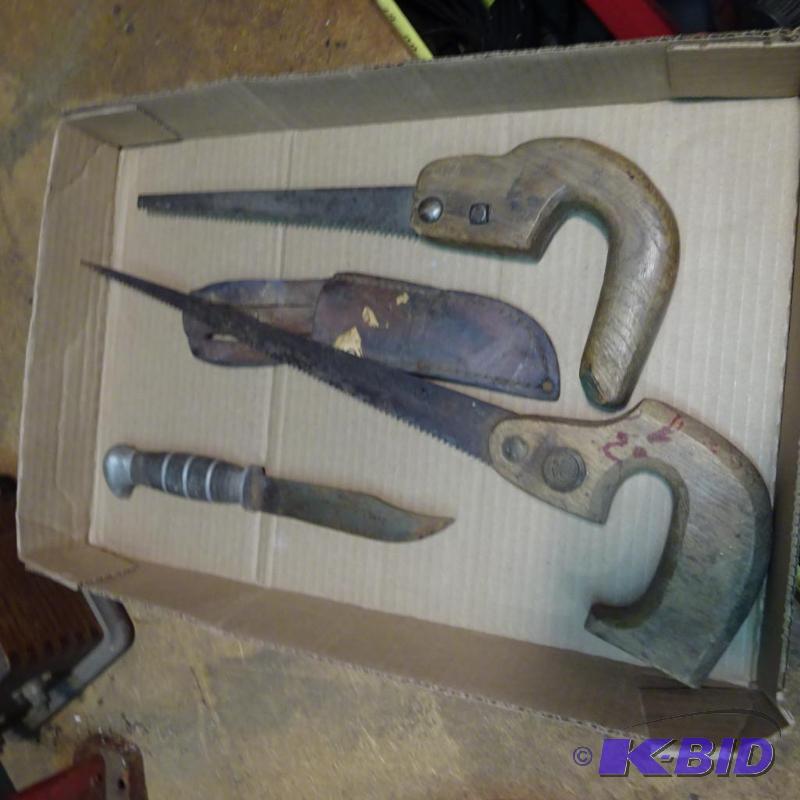 lot 129 image: 2 Vintage Hand Saws and a Knife...