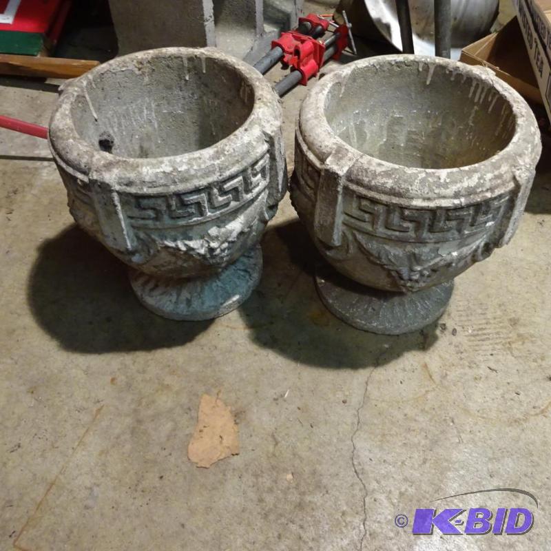 lot 131 image: 2 Concrete Flower Pots 10 X 11...