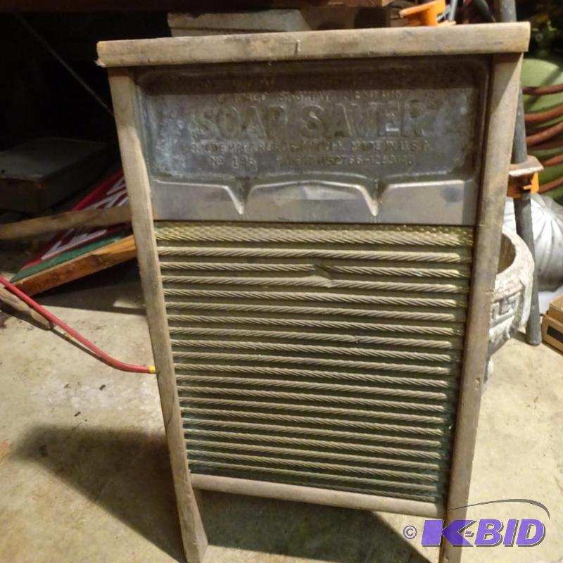 lot 136 image: Vintage Soap Saver Wash Board. Brass and Alum...