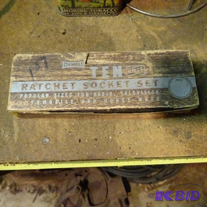 lot 211 image: Vintage Oxwall Ten Piece Ratchet Socket Set...