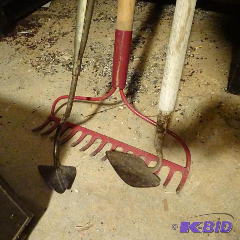 lot 324 image: Garden Rake and 2 Hoes...
