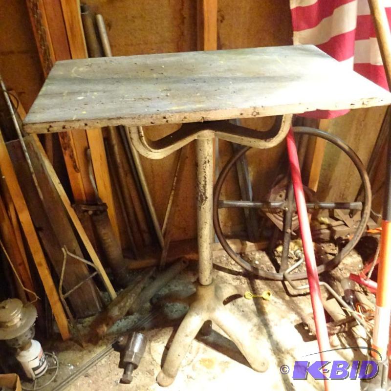 lot 60 image: Vintage Cast iron Stand with Wood Top...