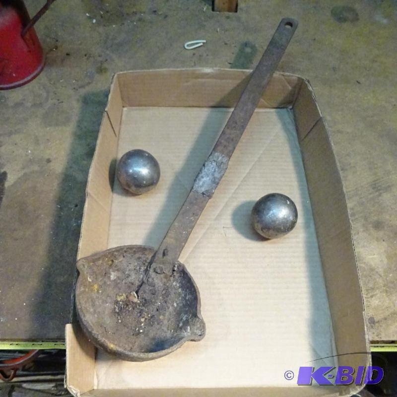 lot 86 image: MElting Ladle and 2 Lead Balls...