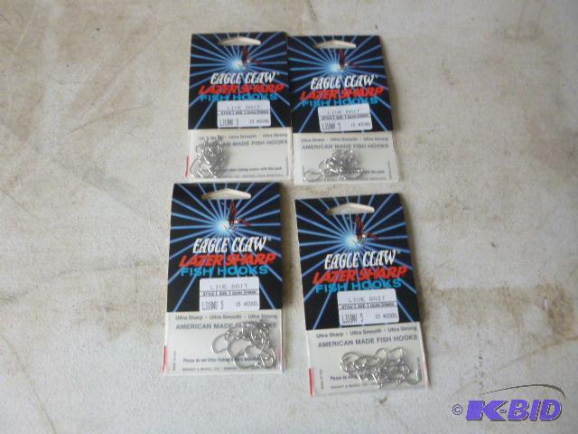 4 Packs of 15 Eagle Claw Lazer Sharp Fish Hoo...