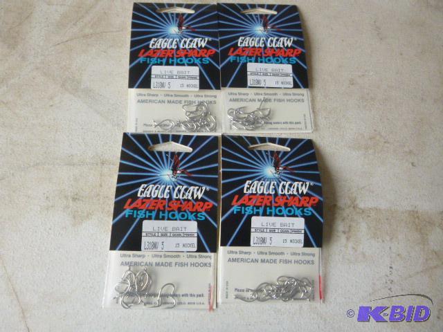 4 Packs of 15 Eagle Claw Lazer Sharp Fish Hoo...