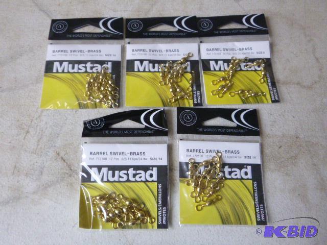 5 Packs of 12 Mustad Brass Barrel Swivels Siz...