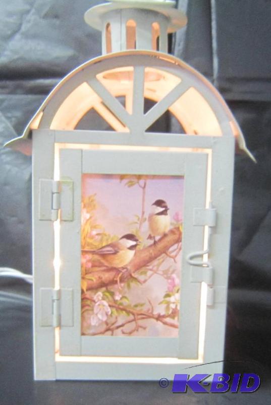 lot 382 image: NEW  8 High Lighted Electric Lamp with Chickadee
