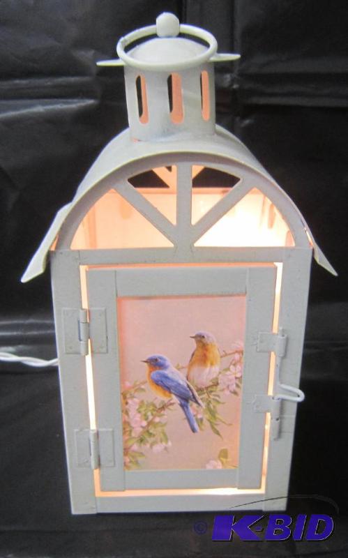 lot 384 image: NEW  8 High Lighted Electric Lamp with Bluebird