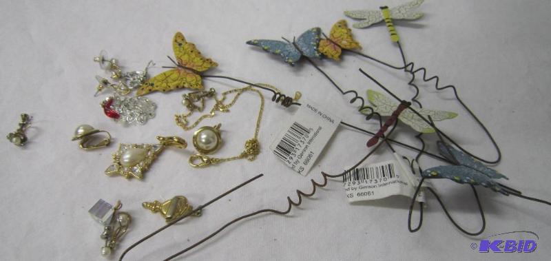 lot 443 image: Box Lot - Butterfly plant stakes and Misc Jewelry