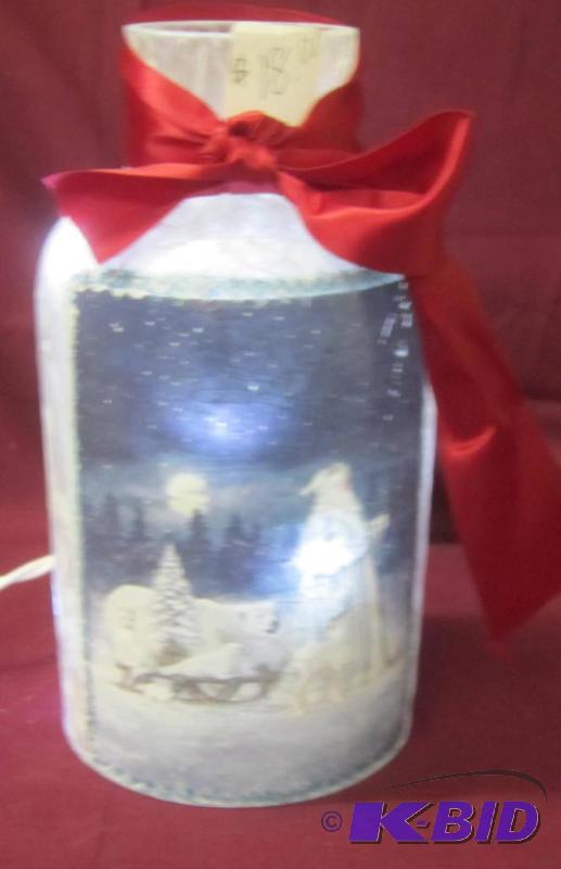 lot 495 image: NEW  58 12 High Lighted Electric Lamp with Santa and Northwoods Animals