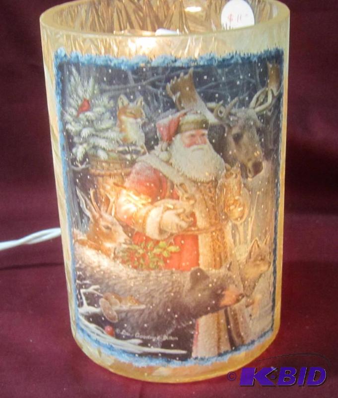 lot 498 image: NEW  6 High Lighted Electric Lamp with Santa with Northwoods Animals