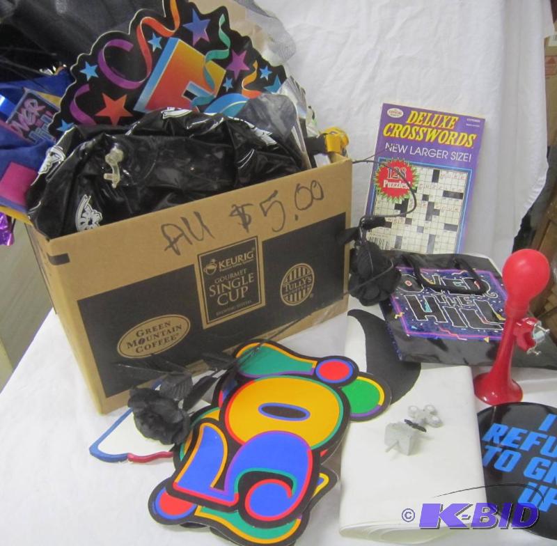 lot 568 image: Over the Hill - Happy Black Birthday Lot - Tableclothes, Banners, Flowers