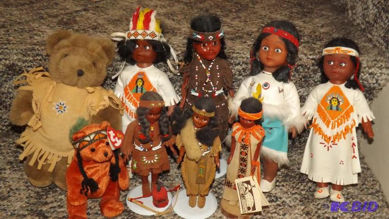 Native American Dolls, 7 dolls and 2 teddy be...