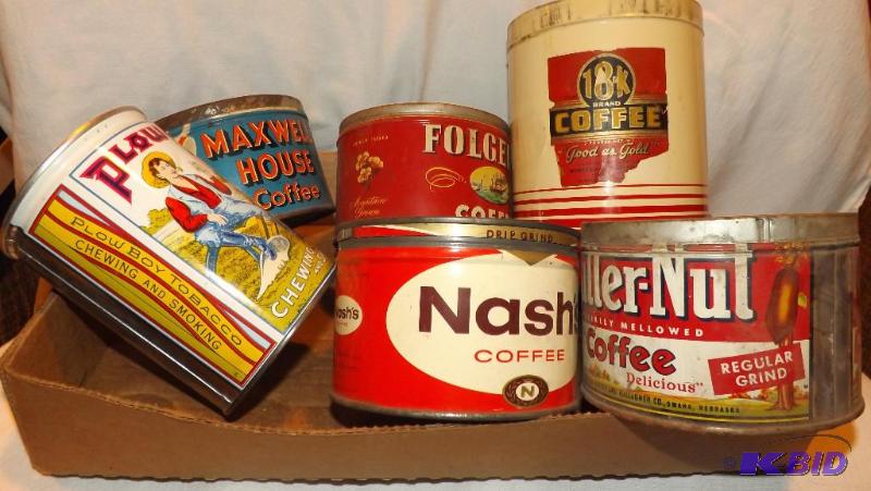 Vintage Tin Cans, Maxwell House Coffee, Plow ...