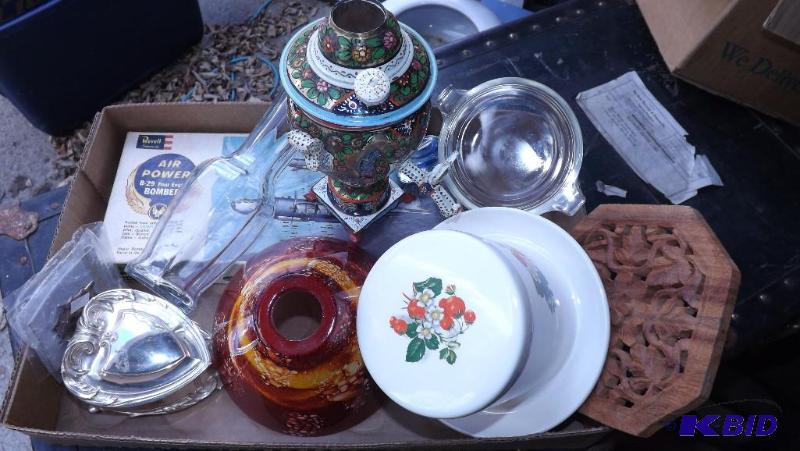 Lot of misc, heart shaped jewelry box, lamp s...