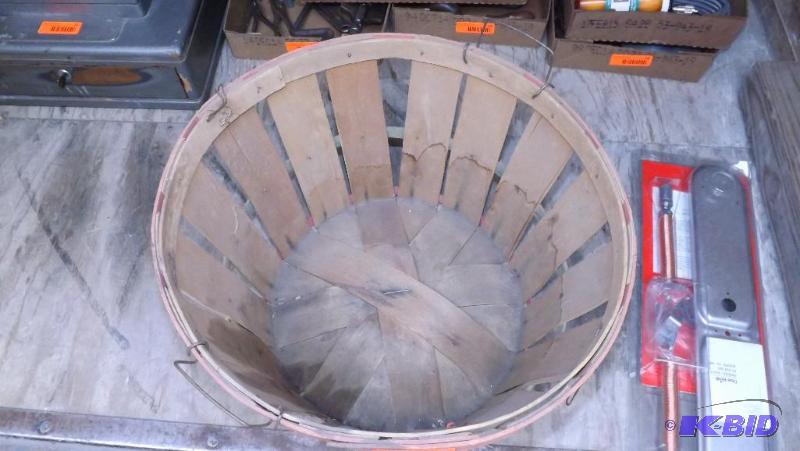 Bushel Basket, old bed pan and 22 Bar Burne...