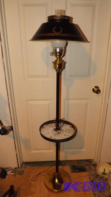 Floor Lamp, black metal with tray table...