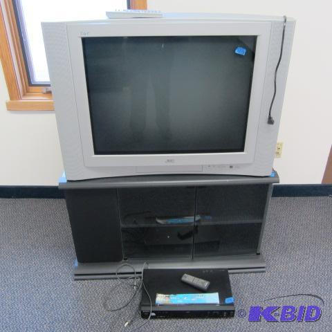 lot 13 image: JVC IArt TV, Stand, Sony DVD