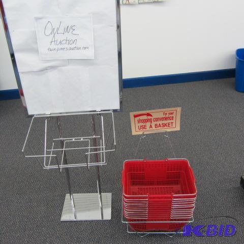 lot 36 image: Bulletin Sign Stand, Shopping Baskets