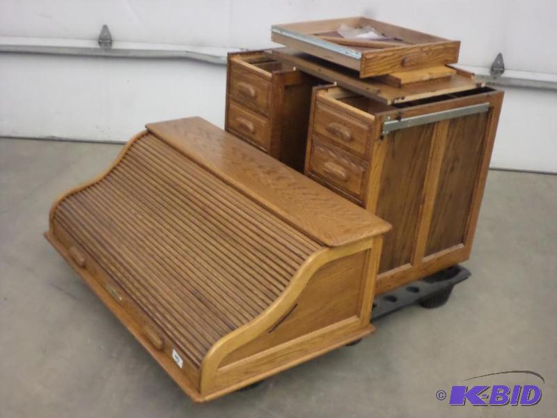 lot 43 image: 48" Oak Roll-Top Desk, Complete Set, Loc...