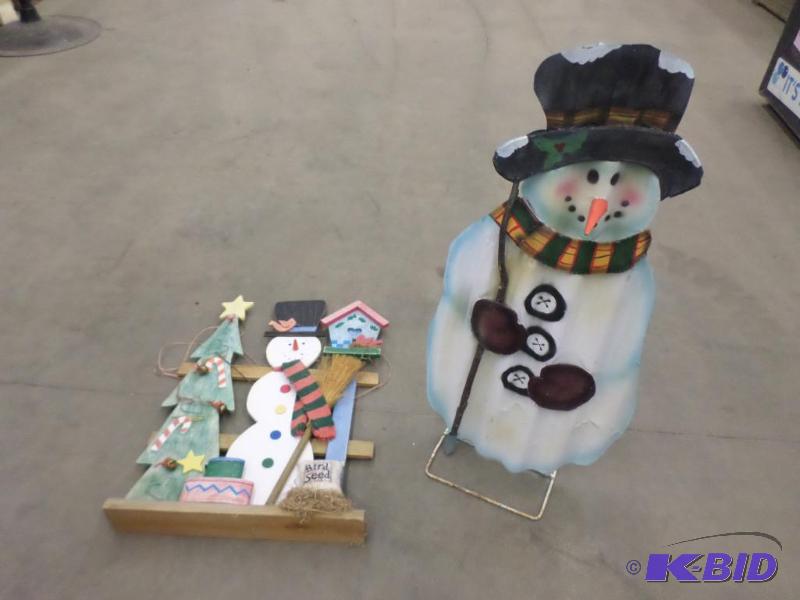 lot 79 image: (1) 32" Tin Snowman & (1) 24" W...