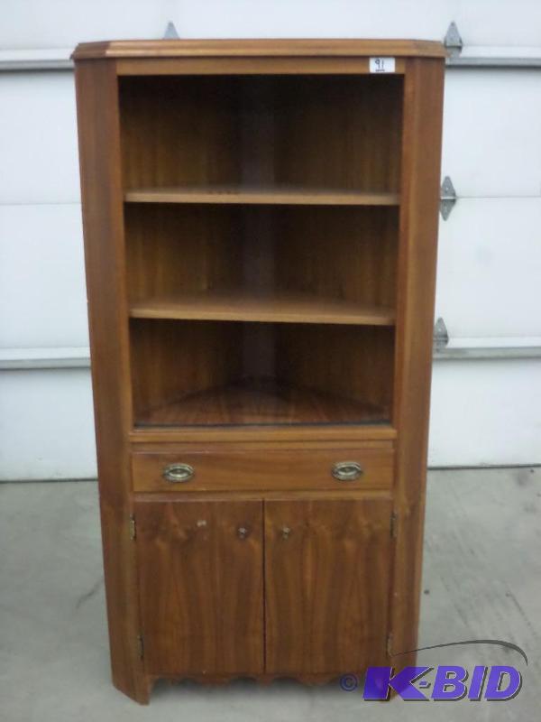 lot 91 image: 6ft Wooden Corner Shelf Unit With Storage...