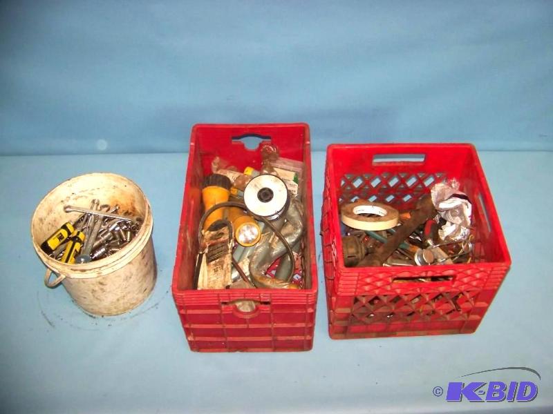 lot 32 image: (2) Crates and (1) small Bucket of Tools