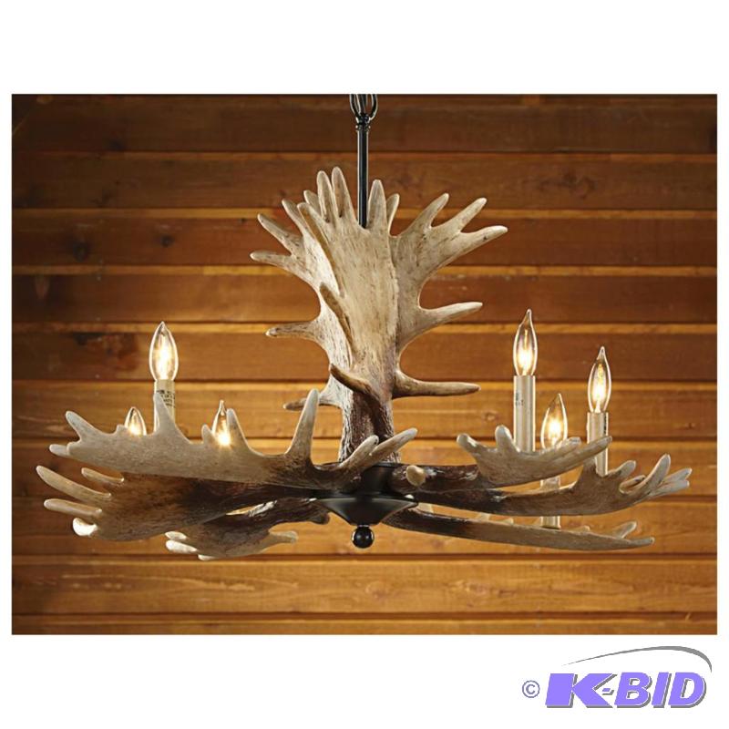 9 Light Moose Antler Chandelier, crafted of r...