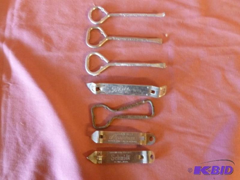 lot 159 image: Lot of seven metal bottle openers, Grain Belt...