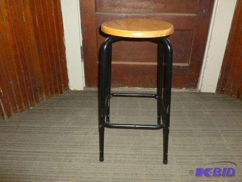 lot 63 image: Metal framed and wood seat bar stool that mea...