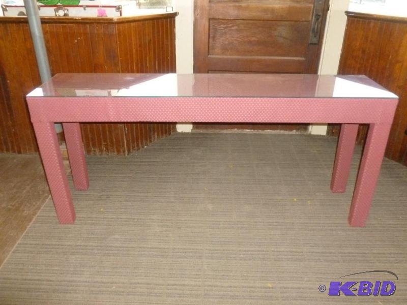lot 69 image: Nice fabric lined wooden sofa table with glas...
