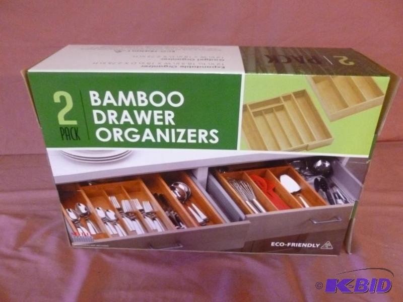 lot 71 image: Seville Classics 2 piece bamboo drawer organi...