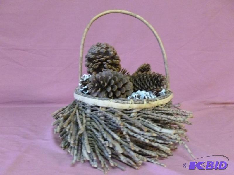 lot 78 image: Beautiful bamboo handled twig branch basket w...