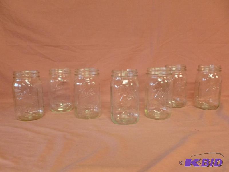 lot 82 image: Lot of seven Ball wide mouth canning jars, go...