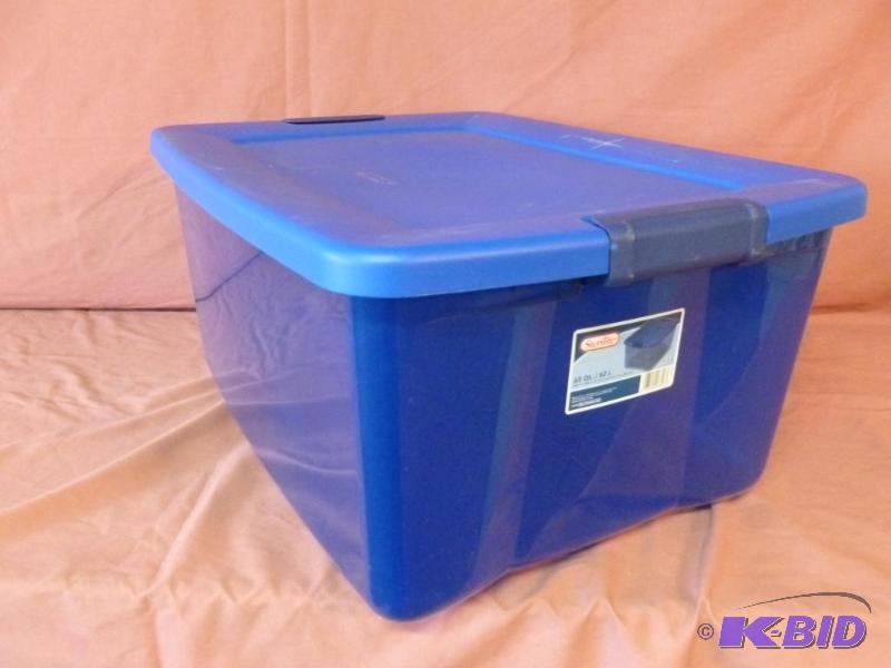 lot 83 image: Sterilite 65 quart plastic storage tote with ...