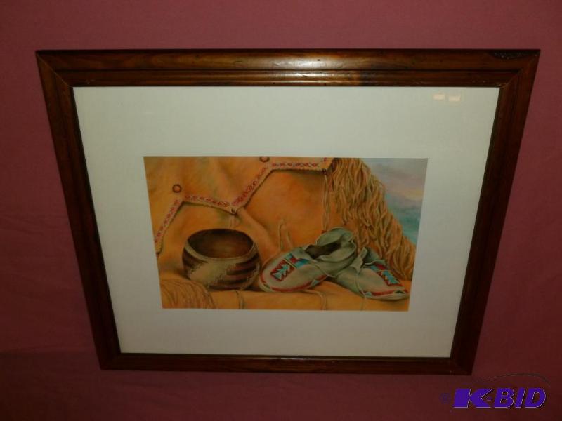 lot 99 image: Nice wood framed Native American themed pictu...